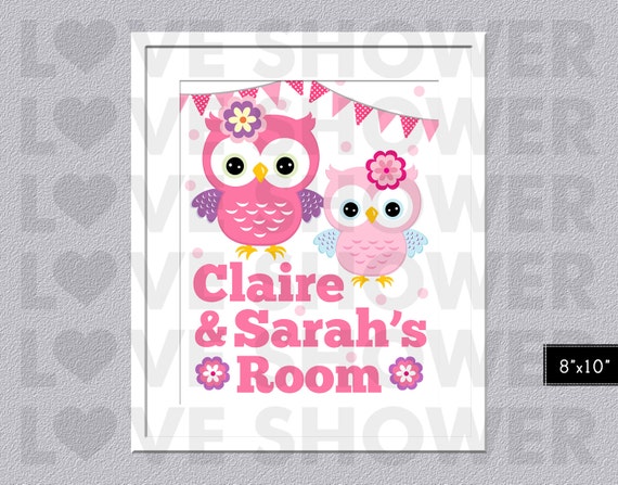 Pink OWL Poster Name Wall Art - Custom Wall Art Children - Personalized - Nursery Room - Digital Printable - PDF - LS501 Il_570xn