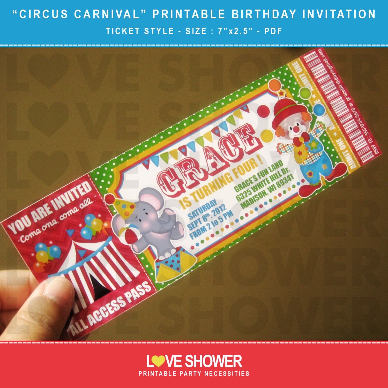 circus carnival printable birthday invitation ticket style etsy circus birthday invitations
