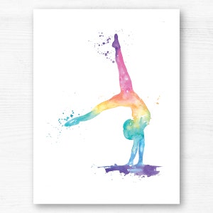 Gymnast handstand Watercolor print, 9x12 OR 8x10