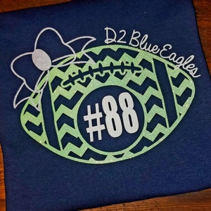 Football Mom Glitter Chevron Football with Bow and team name and players number