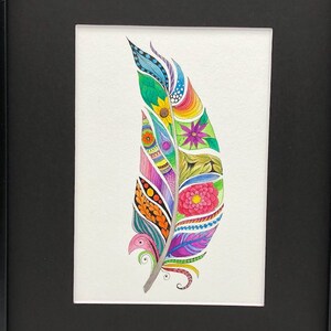 Feather Framed Original Watercolor Painting