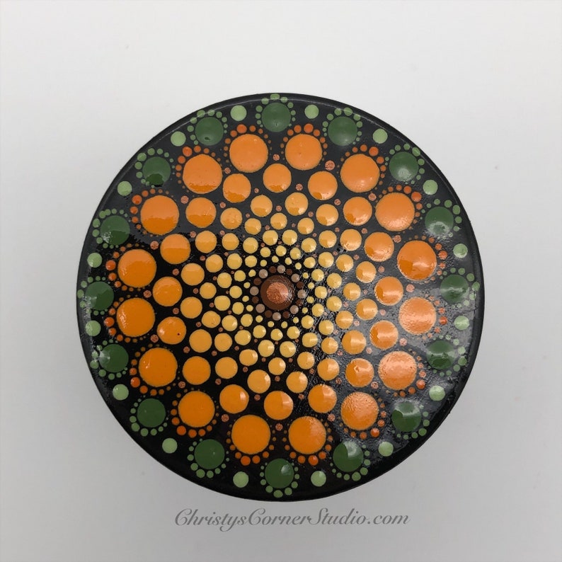 Wooden Jewelry Trinket Storage Box Hand Painted Yellow Mandala Jewelry Box