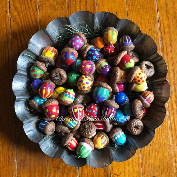 Hand Painted Bright Patterned Acorns | Etsy