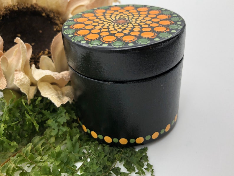 Wooden Jewelry Trinket Storage Box Hand Painted Yellow Mandala Jewelry Box