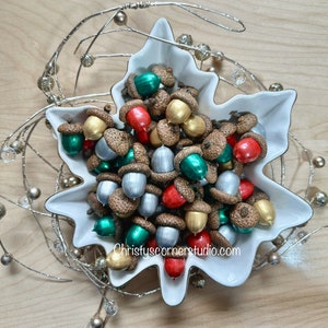 Set of 8 Hand Painted, Christmas Metallics, All Natural Acorns