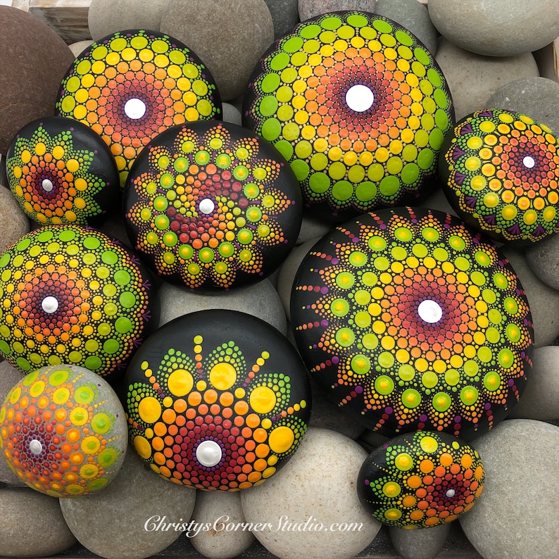 Hand Painted Citrus Colors Mandala StoneRock