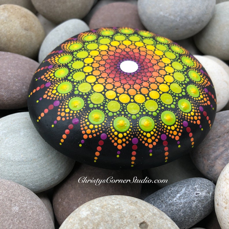 Hand Painted Citrus Colors Mandala StoneRock