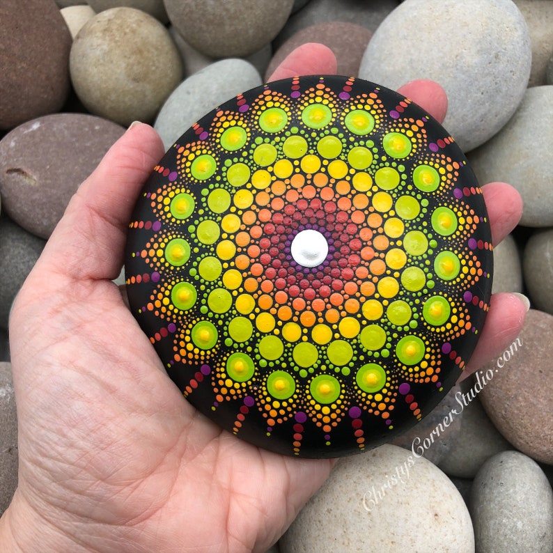 Hand Painted Citrus Colors Mandala StoneRock
