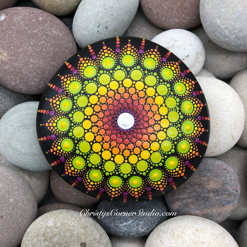 Hand Painted Citrus Colors Mandala StoneRock