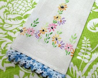 Guest Towel, Linen, Hand Embroidered