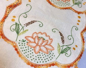 Matching Doilies for Tea, 8 pc, Linen, Hand Embroidered