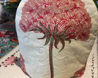 Tea Cozy for a Personal Teapot, Red Blooms, Matelasse