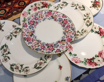 Tea Plates, Set of 8, Mixed Patterns, Crown Staffordshire Bone China FREE SHIPPING