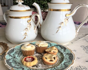 GDM Limoges Coffee Pot and Biscuit Jar, Antique, Double-Marked