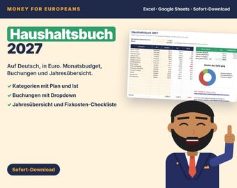2027 Haushaltsbuch Excel Vorlage, Budgetplaner Deutsch, Haushaltsplan, Google Sheets, Ausgaben Tracker, Finanzplaner, Jahresübersicht