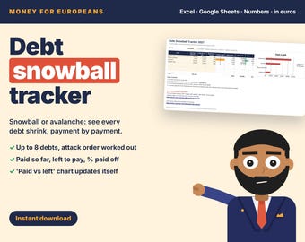 2027 Debt Snowball Tracker in Euro, Debt Payoff Spreadsheet Excel & Google Sheets, Snowball or Avalanche Method, Debt Free Tracker