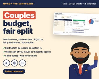 Couples Budget Spreadsheet, Split Expenses by Income, Joint Account Planner, Excel & Google Sheets, Shared Expenses Tracker, Fair Split