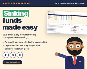 Sinking Funds Tracker Spreadsheet, Savings Goals Tracker, Excel & Google Sheets, Monthly Savings Planner, Budget Template, Money Saving