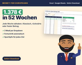 2027 Sparchallenge 52 Wochen Excel, Spar Challenge Vorlage Deutsch, Spartracker, Sparziele, Google Sheets, Geld sparen