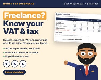 Freelancer Income and Expense Tracker with VAT, Self Employed Bookkeeping Spreadsheet, Small Business Excel & Google Sheets, Tax Set Aside