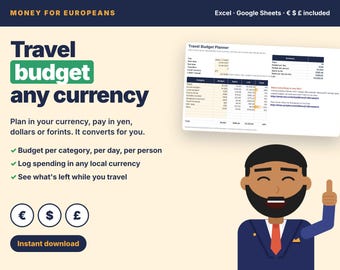 Travel Budget Planner Spreadsheet, Multi Currency Trip Budget, Excel & Google Sheets, Vacation Expense Tracker, Holiday Budget Template