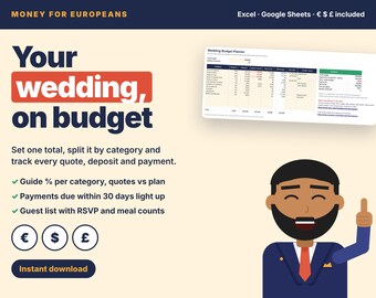 Wedding Budget Planner Spreadsheet, Wedding Budget Tracker and Guest List, Excel & Google Sheets, Wedding Planning Template, Cost per Guest