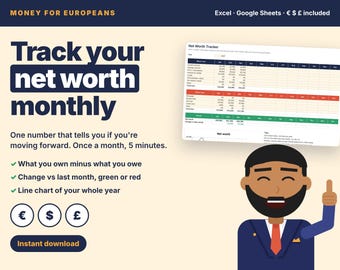 Net Worth Tracker Spreadsheet, Assets and Debts Tracker, Monthly Wealth Tracker, Excel & Google Sheets, Financial Planner, Net Worth Chart