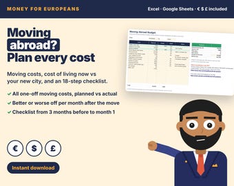 Moving Abroad Budget Spreadsheet and Moving Checklist, Relocation Planner, Cost of Living Comparison, Excel & Google Sheets, Expat Planner