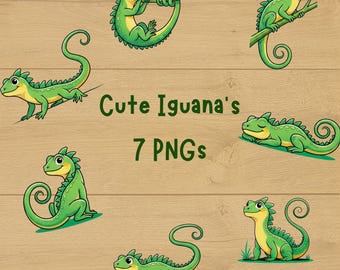 Iguana PNG-Bundle | Tropisch Reptil Clipart | Exotisches Haustier Aufkleber | Eidechse PNG Pack