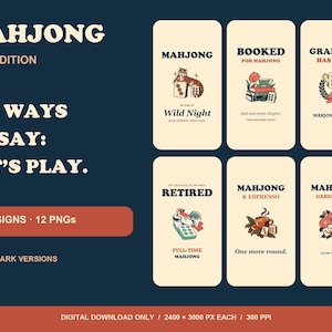 Mahjong Shirt PNG Bundle, 6 Designs in 2 Color Variants, 12 PNG Files, Complete Collection Digital Download