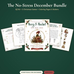 No-Stress Printable December Bundle | Elf Kit 2026 + 5 Christmas Games + Coloring Pages & Stickers, Elf Ideas, Kids Christmas Activities
