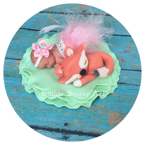 Woodland Baby Shower Fondant Cake Topper Girl Fox Etsy
