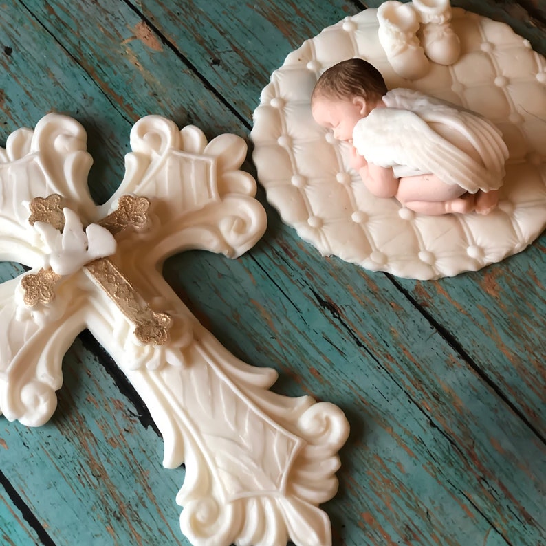 BABY BOY CHRISTENING Cake Topper Fondant White Doves Cross Etsy