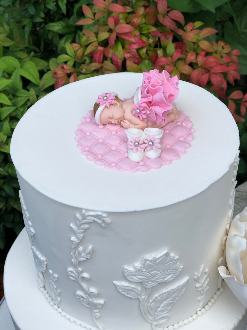 Vintage Baby Shower Cake Topper Pink Tutu Fondant Image 0
