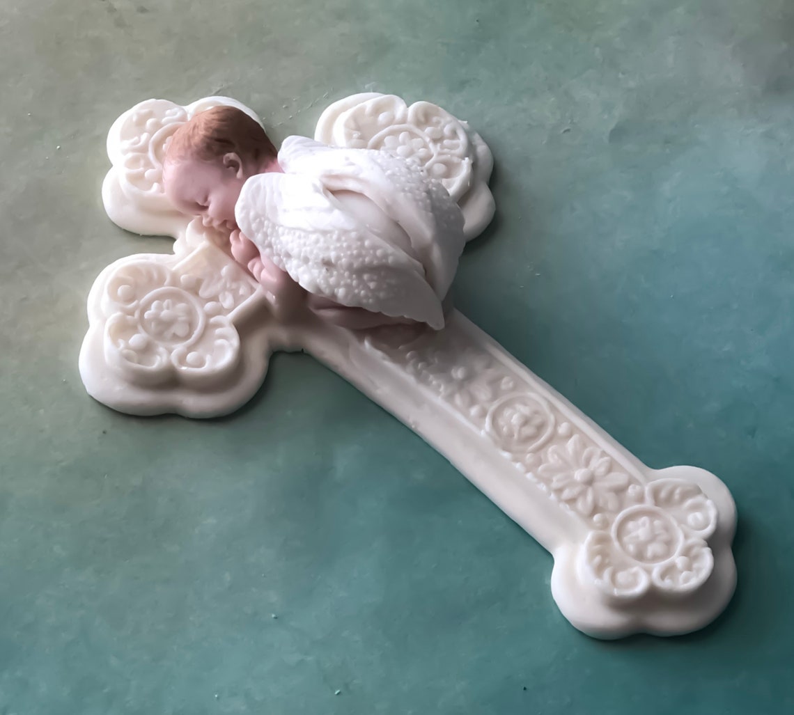 BAPTISM CAKE TOPPER Boy Christening Cake Topper Fondant Cross Etsy
