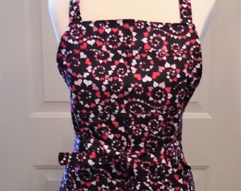 Swirling Hearts on Black Valentine's Day Bib Apron handmade by Jane Ellen