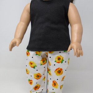 18 Inch Doll Clothes - Yellow Pansies Pants and Black Tank Top Outfit handmade by Jane Ellen to fit 18 inch dolls