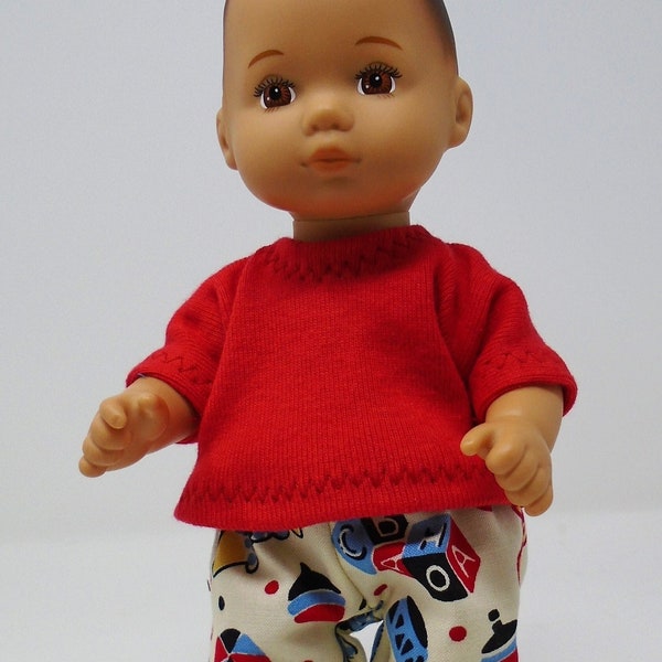 8 Inch Doll Clothes - Boys Toys Pants and Red T shirt handmade by Jane Ellen to fit 8 inch dolls such as Caring for Baby