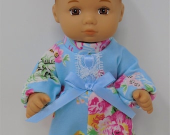 8 Inch Doll Clothes - Blue Floral Knit Sleeper handmade by Jane Ellen to fit 8 inch dolls such as Caring for Baby