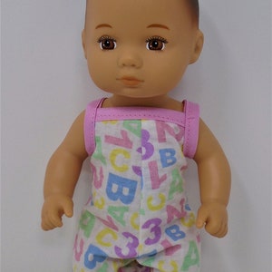 8 Inch Doll Clothes - Pastel ABC&#39;s Overalls handmade by Jane Ellen to fit 8 inch Caring for Baby dolls