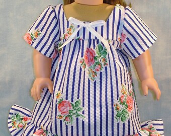 18 Inch Doll Clothes - Navy Stripe Pink Floral Muu Muu handmade by Jane Ellen to fit 18 inch dolls