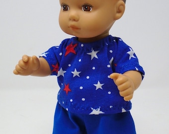 8 Inch Doll Clothes - Stars on Royal Blue 4th of July Boys Shorts Outfit handmade by Jane Ellen to fit 8" dolls such as Caring for Baby