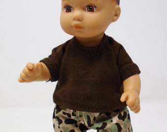 8 Inch Doll Clothes - Boys Camo Pants and Brown T shirt handmade by Jane Ellen to fit 8 inch dolls such as Caring for Baby