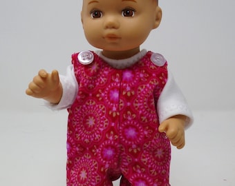 8 Inch Doll Clothes - Red/Pink Pinwale Corduroy Overalls Outfit handmade to fit 8 inch dolls such as Caring for Baby