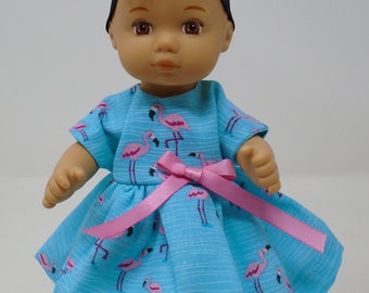 8 Inch Doll Clothes - Flamingos on Blue Dress and Headband handmade by Jane Ellen to fit 8 inch dolls such as Caring for Baby