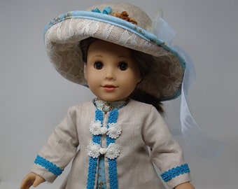 18 Inch Doll Clothes - Downton Abbey Edwardian Blue Hat and Coat, Skirt, Blouse and Shawl handmade by Jane Ellen to fit 18 inch dolls
