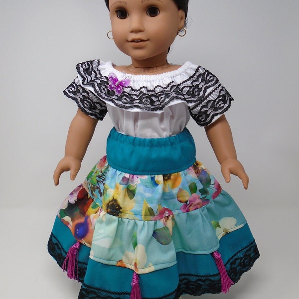 Ropa de muñeca de 18 pulgadas - Falda Fiesta de cerceta y camisa hecha a mano por Jane Ellen para adaptarse a muñecas de 18 pulgadas