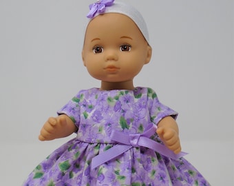 8 Inch Doll Clothes - Lavender Floral Dress and Headband handmade by Jane Ellen to fit 8 inch dolls such as Caring for Baby
