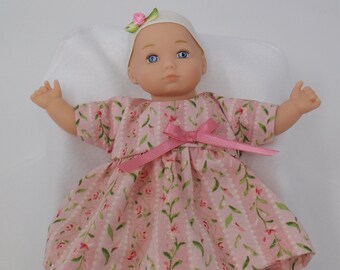 8 Inch Doll Clothes - Pink Floral and Stripe Dress, Headband and Bloomers handmade by Jane Ellen to fit 8 inch dolls such as Polly