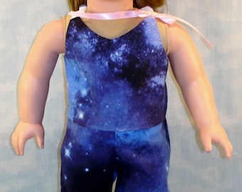 18 Inch Doll Clothes - Navy Galaxy Flannel Cami Jami PJ's handmade by Jane Ellen